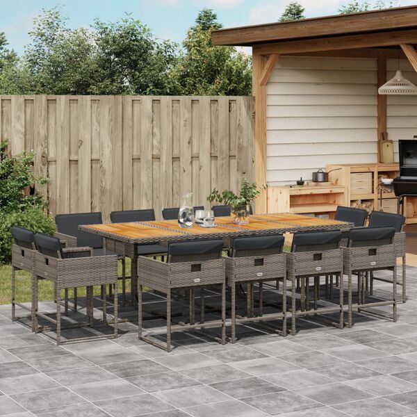 vidaXL 13 Piece Garden Dining Set with Cushions Grey Poly Rattan