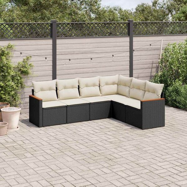 vidaXL 6 Piece Garden Sofa Set with Cushions Black Poly Rattan