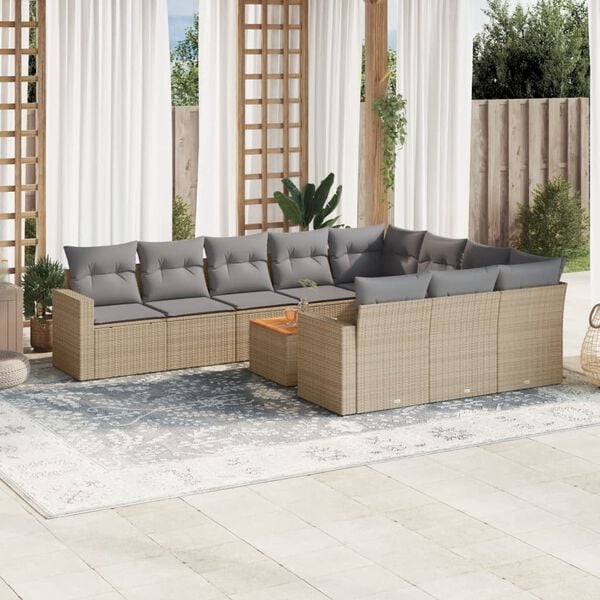 vidaXL 11 Piece Garden Sofa Set with Cushions Mix Beige Poly Rattan