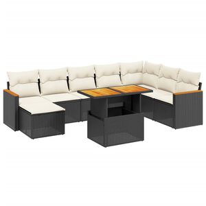 vidaXL 9 Piece Garden Sofa Set with Cushions Black Poly Rattan