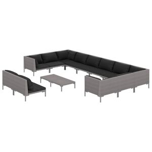 vidaXL 13 Piece Garden Lounge Set with Cushions Poly Rattan Dark Grey