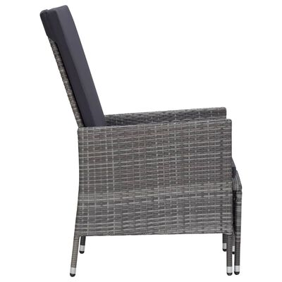vidaXL Reclining Garden Chair with Cushions Poly Rattan Grey