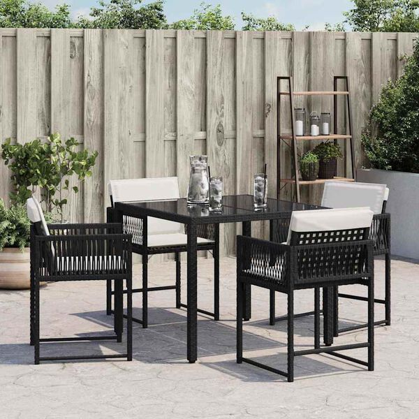 vidaXL Garden Chairs with Cushions 4 pcs Black Poly Rattan