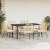 vidaXL 7 Piece Garden Dining Set with Cushions Brown Poly Rattan Glass