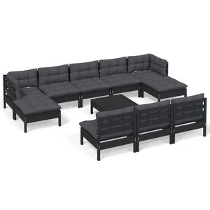 vidaXL 11 Piece Garden Lounge Set with Cushions Black Pinewood