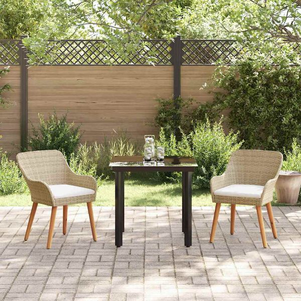 vidaXL Garden Dining Set with Cushion 3 pcs Beige Poly Rattan
