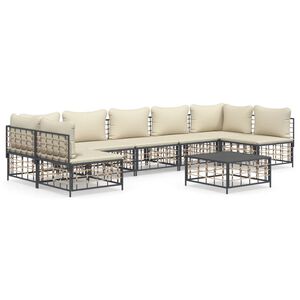 vidaXL 8 Piece Garden Lounge Set with Cushions Anthracite Poly Rattan