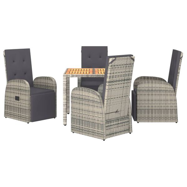 vidaXL 5 Piece Garden Dining Set with Cushions Grey Poly Rattan