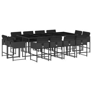 vidaXL 13 Piece Garden Dining Set with Cushions Black Poly Rattan