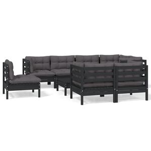 vidaXL 9 Piece Garden Lounge Set with Cushions Black Solid Pinewood