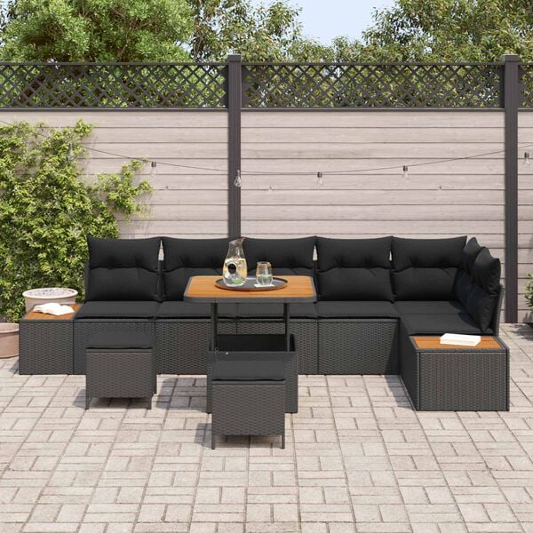 vidaXL Garden Sofa Set 9 pcs Black Poly Rattan