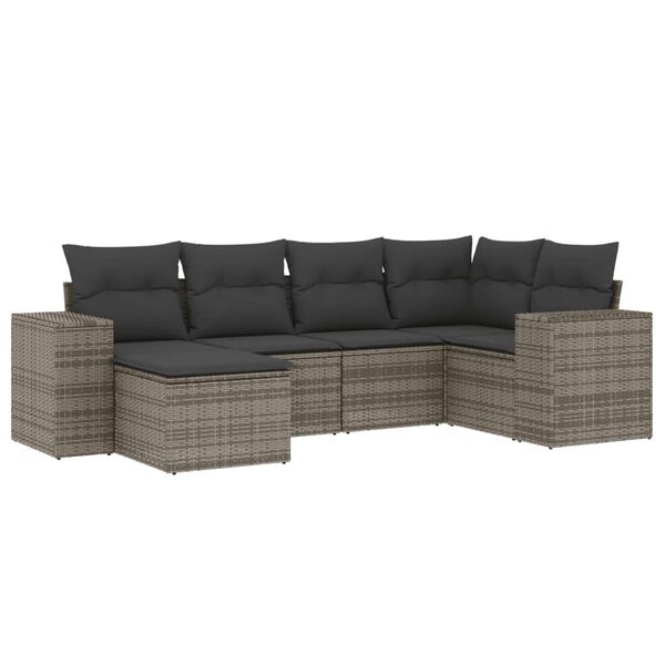 vidaXL 6 Piece Garden Sofa Set with Cushions Grey Poly Rattan