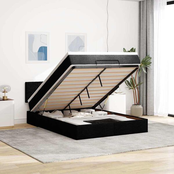 vidaXL Ottoman Bed with Mattress & LEDs Black Double Fabric