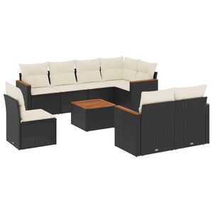 vidaXL 9 Piece Garden Sofa Set with Cushions Black Poly Rattan