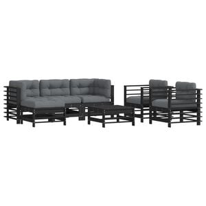 vidaXL 7 Piece Garden Lounge Set with Cushions Black Solid Wood
