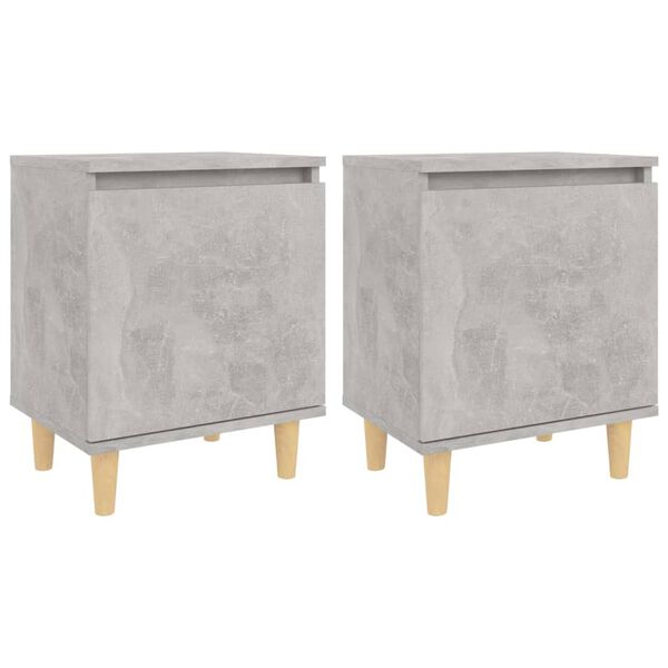 vidaXL Bed Cabinets with Solid Wood Legs 2pcs Concrete Grey 40x30x50cm