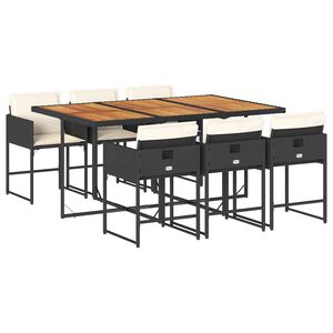 vidaXL 7 Piece Garden Dining Set with Cushions Black Poly Rattan