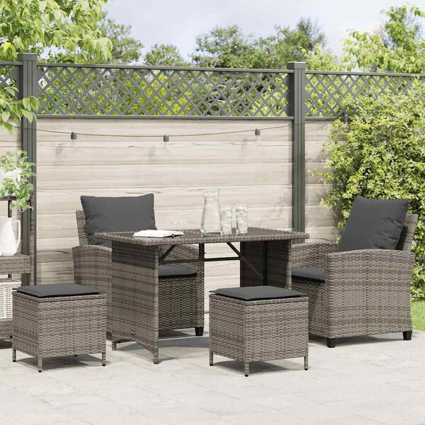 vidaXL 4 Piece Garden Sofa Set with Cushions Grey Poly Rattan