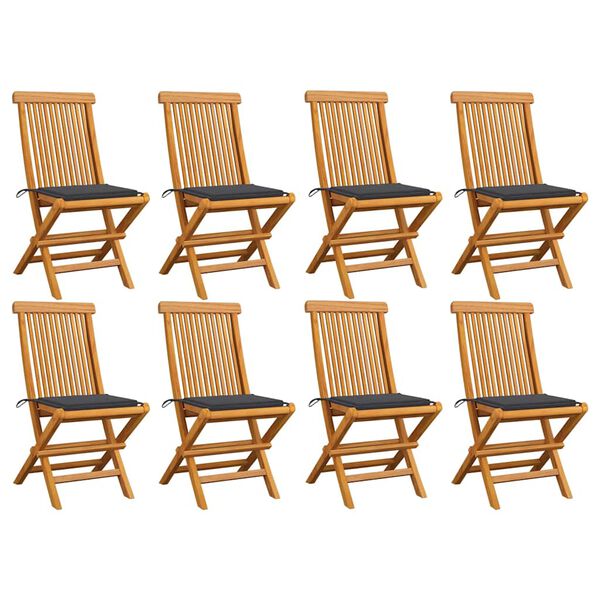 vidaXL Garden Chairs with Anthracite Cushions 8 pcs Solid Teak Wood