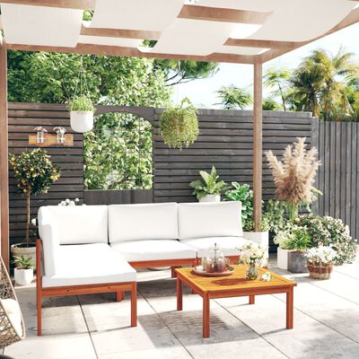 vidaXL 5 Piece Garden Lounge Set with Cushions Cream Solid Acacia Wood
