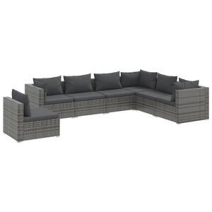 vidaXL 7 Piece Garden Lounge Set with Cushions Poly Rattan Grey