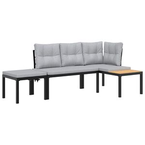 vidaXL Garden Bench Set with Cushions 3 pcs Black Powder-coated Steel