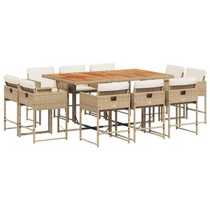 vidaXL 11 Piece Garden Dining Set with Cushions Beige Poly Rattan