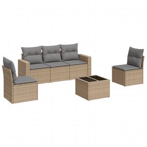 vidaXL 6 Piece Garden Sofa Set with Cushions Beige Poly Rattan