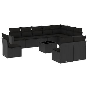 vidaXL 11 Piece Garden Sofa Set with Cushions Black Poly Rattan