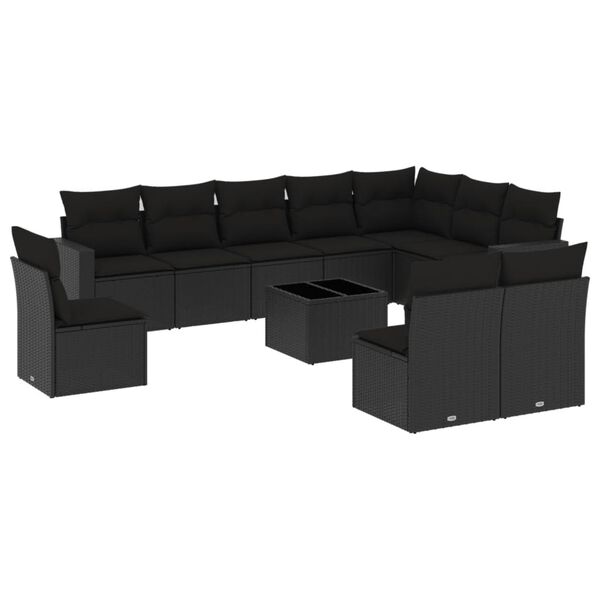 vidaXL 11 Piece Garden Sofa Set with Cushions Black Poly Rattan