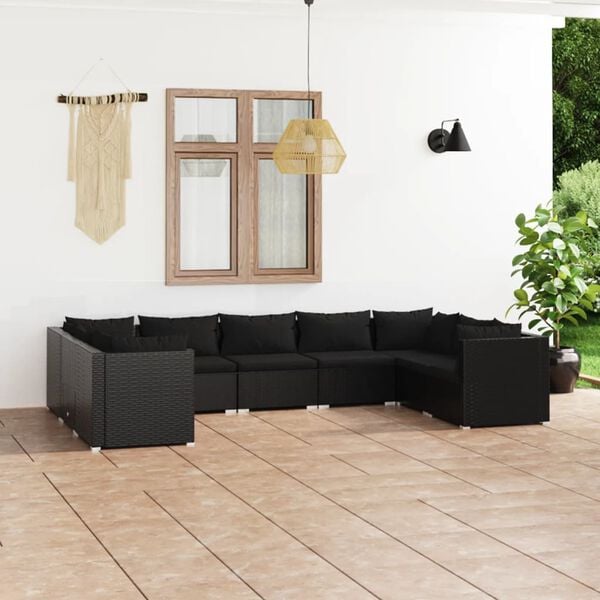 vidaXL 9 Piece Garden Lounge Set with Cushions Poly Rattan Black