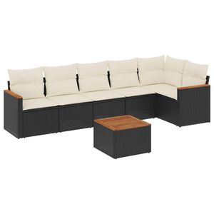 vidaXL 7 Piece Garden Sofa Set with Cushions Black Poly Rattan