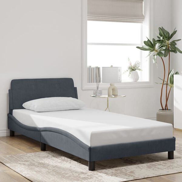 vidaXL Bed Frame "Dover" Dark Grey 107x203 cm King Single Velvet