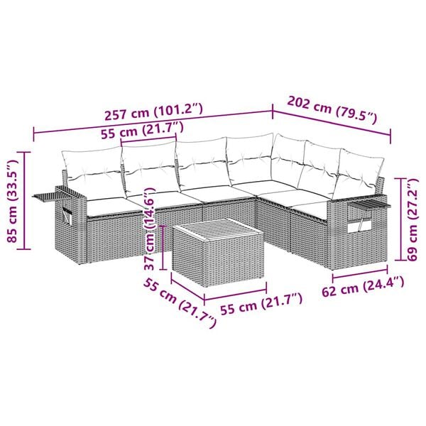vidaXL 7 Piece Garden Sofa Set with Cushions Black Poly Rattan