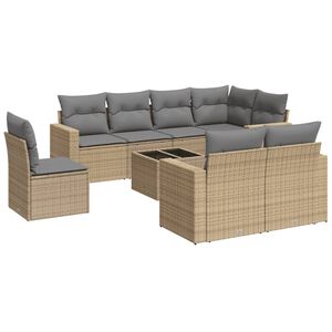 vidaXL 9 Piece Garden Sofa Set with Cushions Beige Poly Rattan