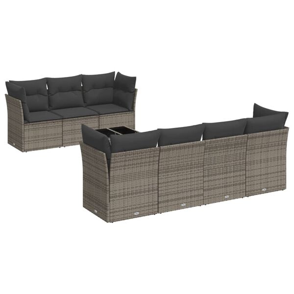 vidaXL 8 Piece Garden Sofa Set with Cushions Grey Poly Rattan