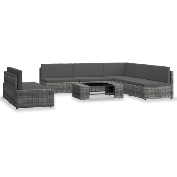 vidaXL 7 Piece Garden Lounge Set Poly Rattan Grey
