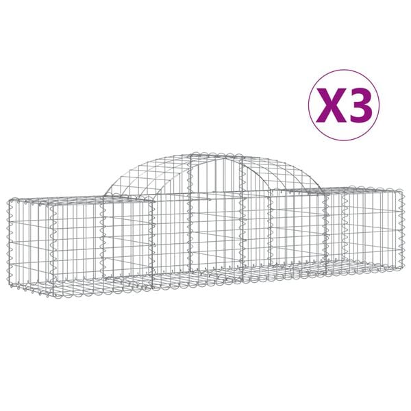 vidaXL Arched Gabion Baskets 3 pcs 200x50x40/60 cm Galvanised Iron