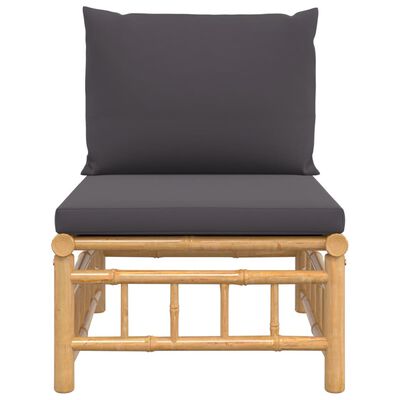 vidaXL Garden Middle Sofa with Dark Grey Cushions Bamboo