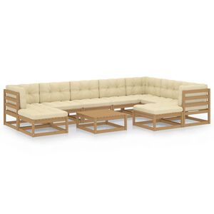 vidaXL 10 Piece Garden Lounge Set&Cushions Honey Brown Solid Pinewood