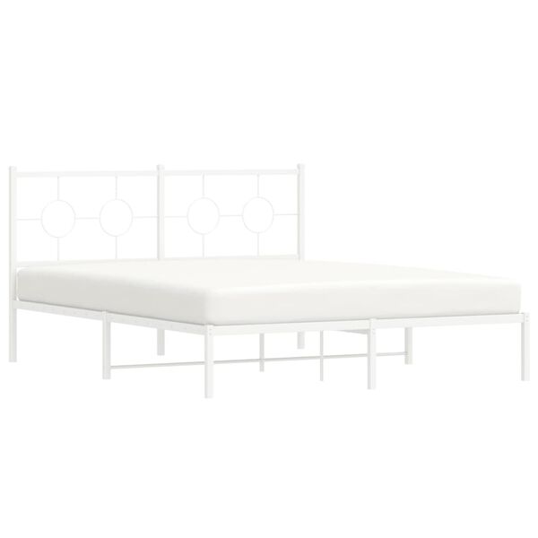 vidaXL Metal Bed Frame without Mattress with Headboard White 150x200cm