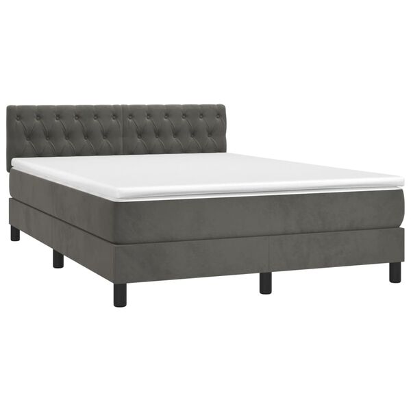 vidaXL Box Spring Bed with Mattress&LED Dark Grey 137x187 cm Double Size Velvet