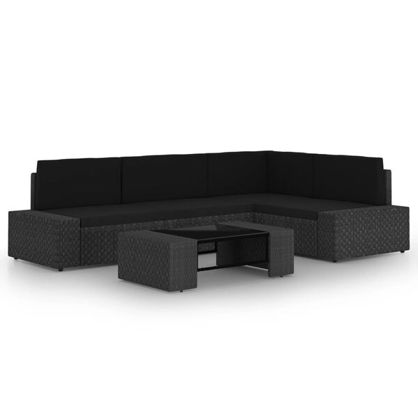 vidaXL 5 Piece Garden Lounge Set with Cushions Black Poly Rattan