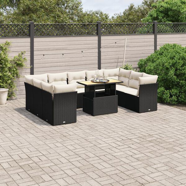 vidaXL 10 Piece Garden Sofa Set with Cushions Black Poly Rattan