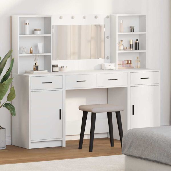 vidaXL Dressing Table Set with Drawer 3 pcs White Engineered wood