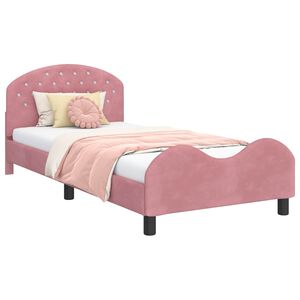 vidaXL Children's Bed Frame with Headboard Pink 90 x 190 cm Velvet