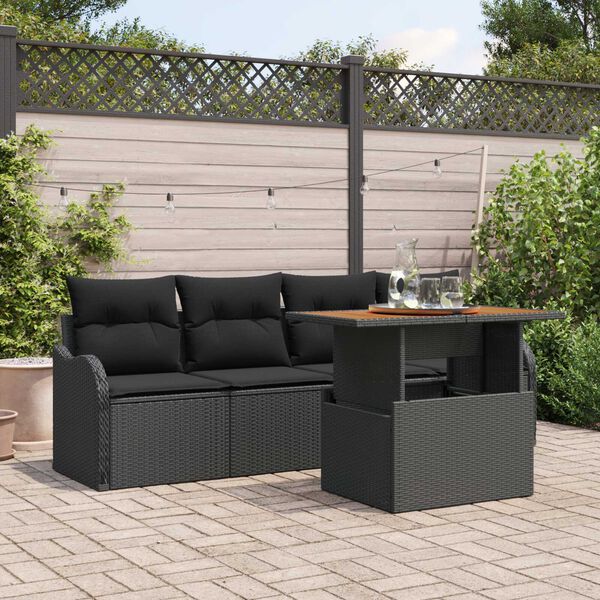 vidaXL Garden Sofa Set with Cushion Manual 5 pcs Black