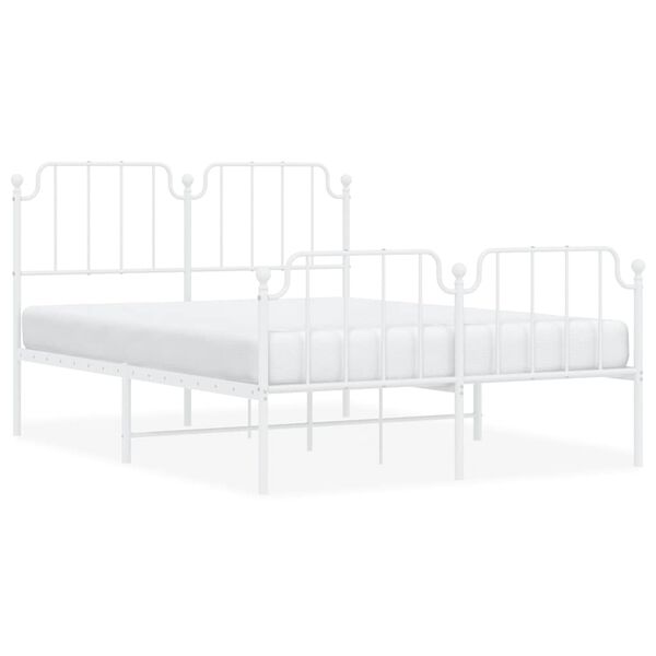 vidaXL Metal Bed Frame without Mattress with Footboard&nbsp;White 135x190cm