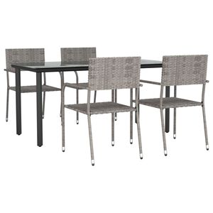 vidaXL 5 Piece Garden Dining Set Grey and Black Poly Rattan and Steel