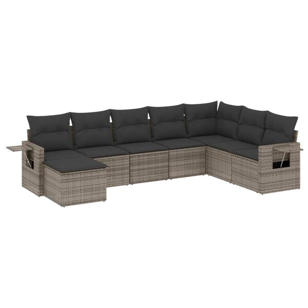 vidaXL 8 Piece Garden Sofa Set with Cushions Grey Poly Rattan